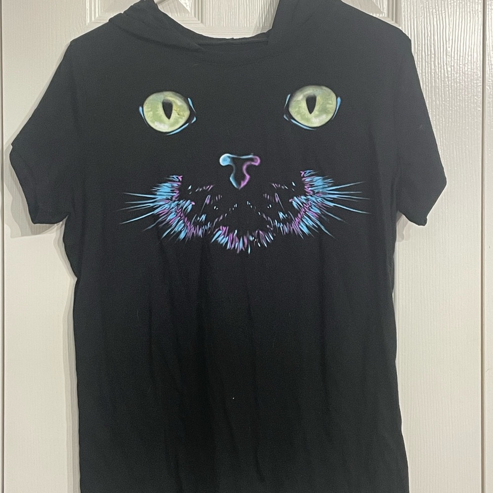 Black Cat-Face Hooded T-Shirt with Cat Ears Size XXL (19)